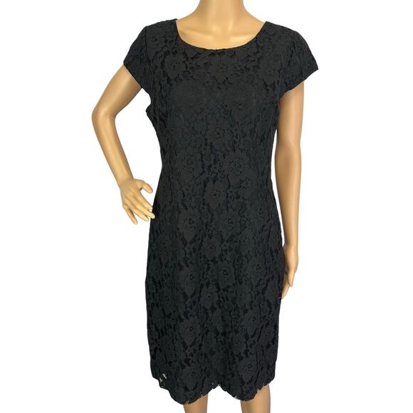 J. Crew Lace Overlay Dress Black Short Sleeve 22156 Size 8 - Picture 2 of 11